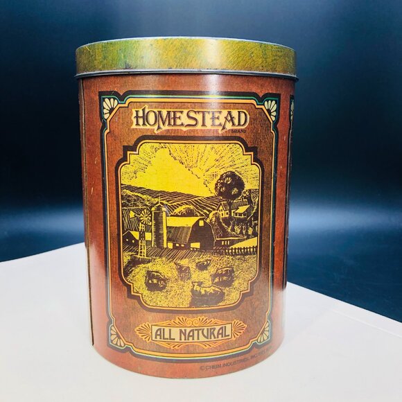 Vintage CHEINCO Homestead All Natural Cookies Tin Jar: 70s Kitchen Decor - Picture 2 of 12